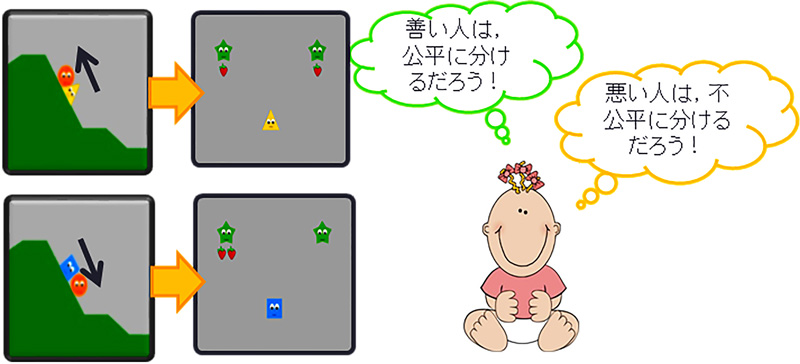 赤ちゃんは、善悪の振る舞いをもとに、公平性を判断することが見出されました