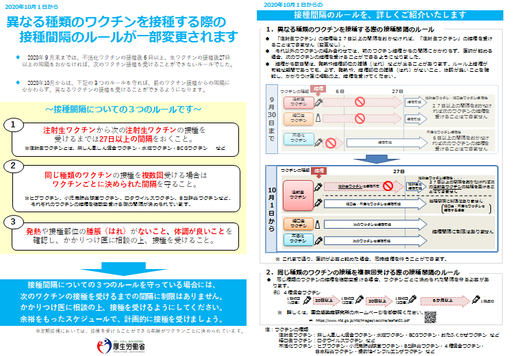 ワクチンの接種間隔の規定変更に関するお知らせ